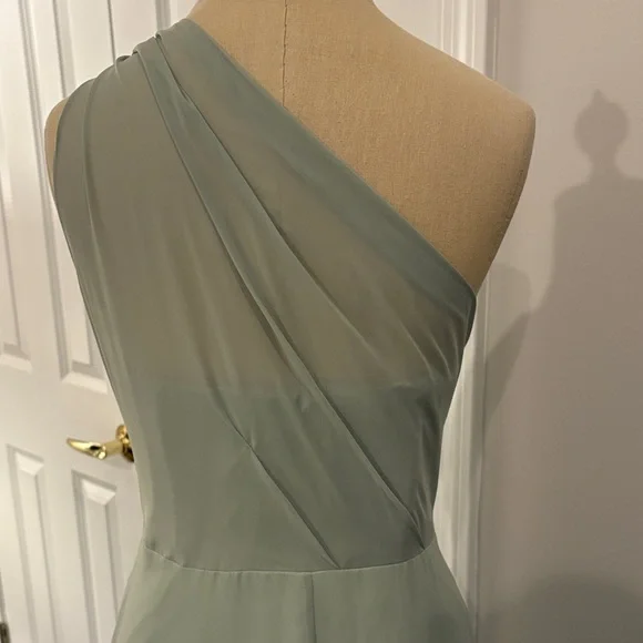 Chic One Shoulder Dress in Soft Sage Green - Picture 7 of 11